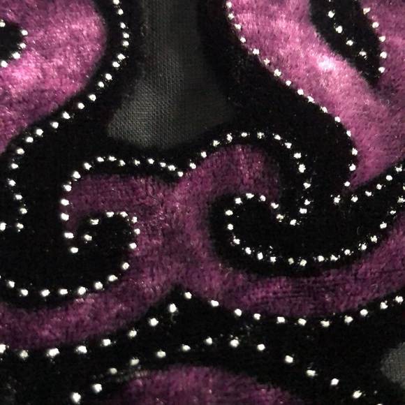VTG Stunning PURPLE BLACK silk burnout VELVET long fringe art deco wrap shawl - Picture 12 of 15